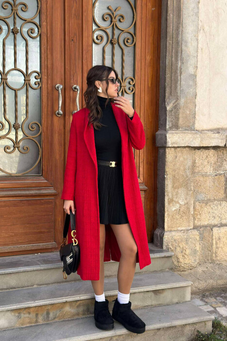 LONG ONE COLOR BELT WOMEN JACKET RED/E KUQE - 2