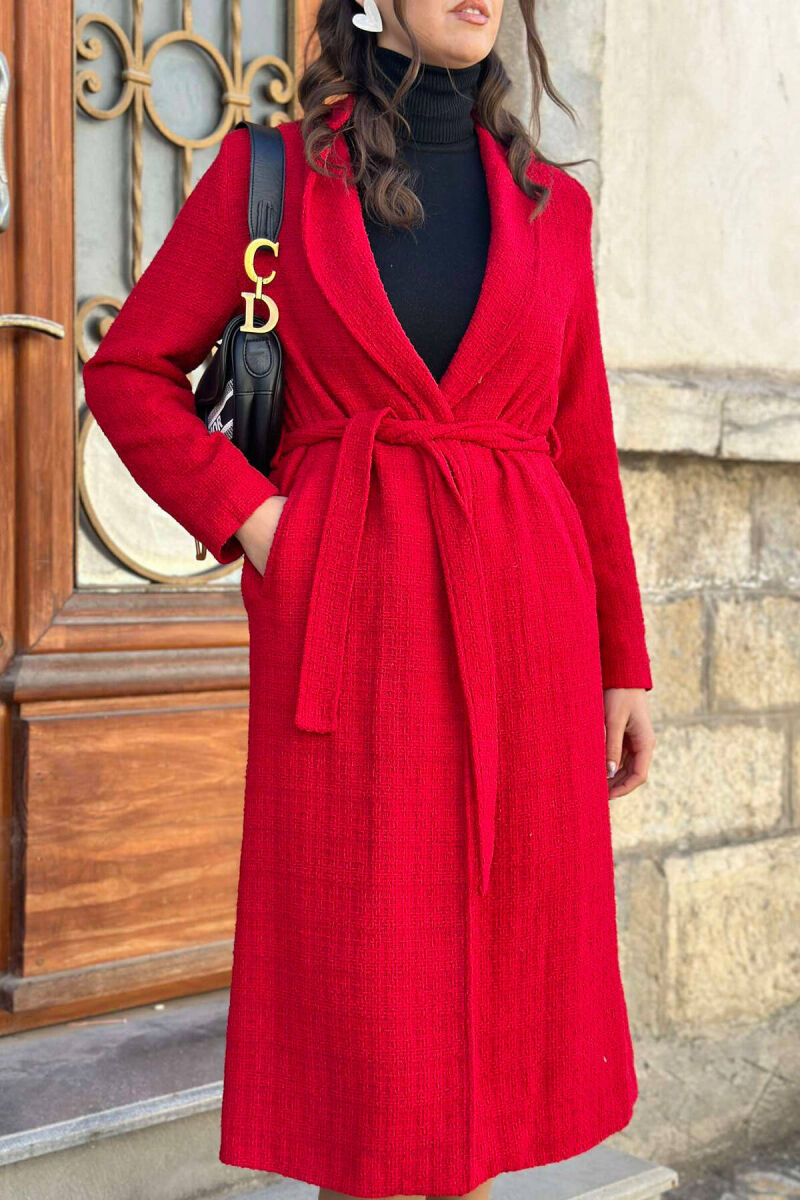 LONG ONE COLOR BELT WOMEN JACKET RED/E KUQE - 3