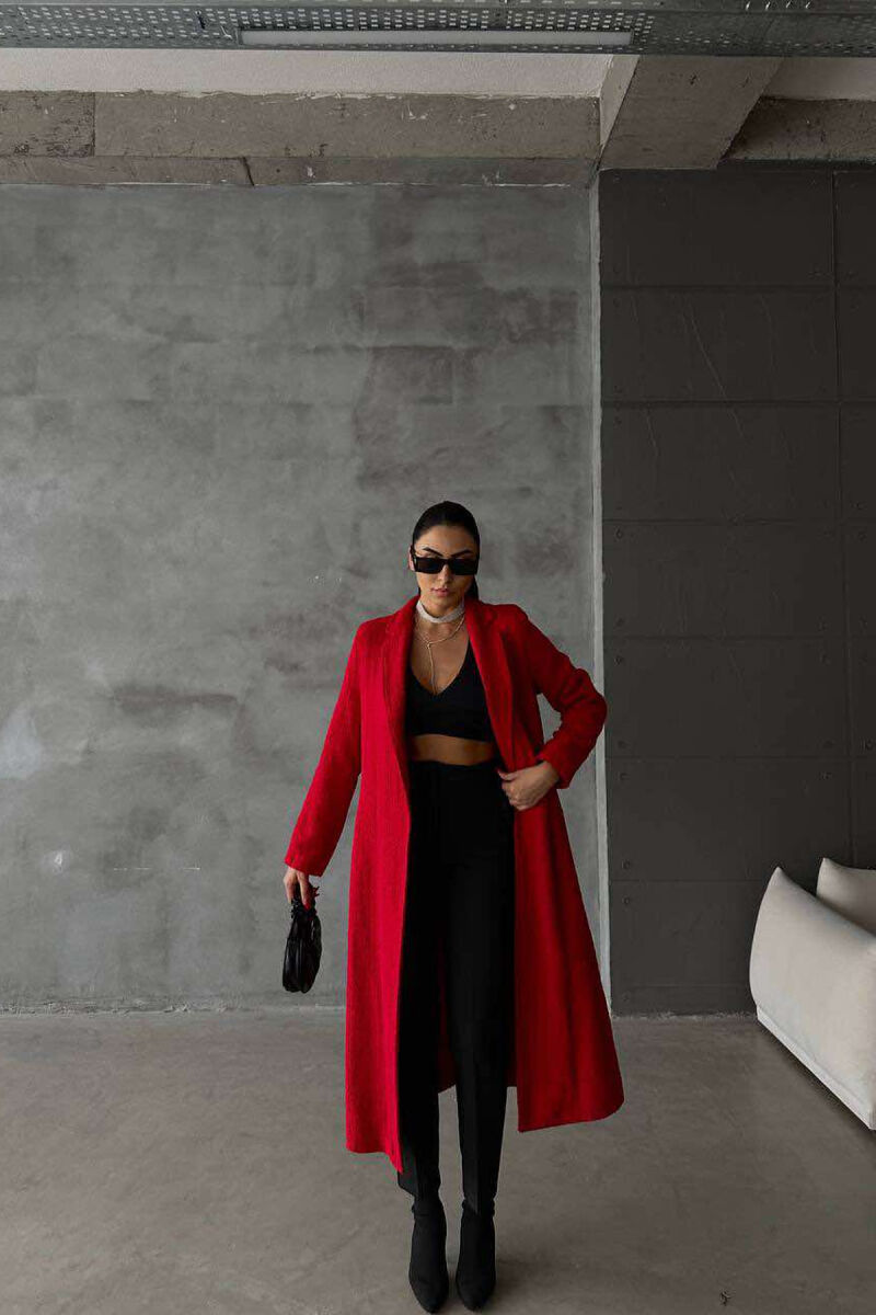 LONG ONE COLOR BELT WOMEN JACKET RED/E KUQE - 1