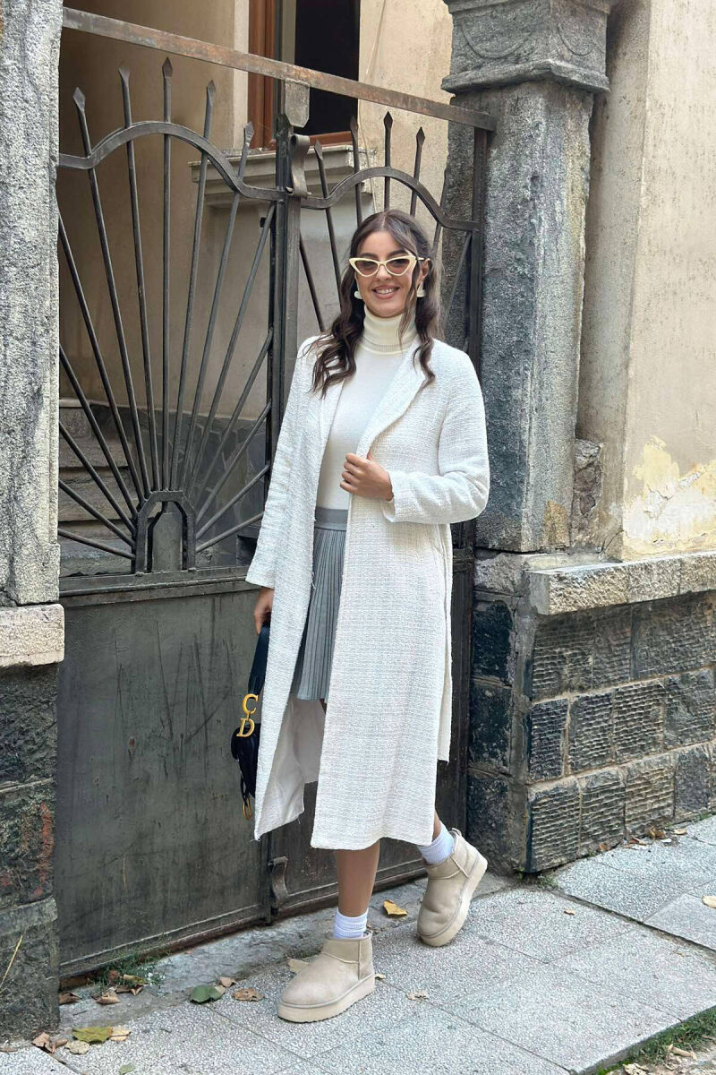 LONG ONE COLOR BELT WOMEN JACKET WHITEE BARDHE JACKETS KLAUDIO FASHION