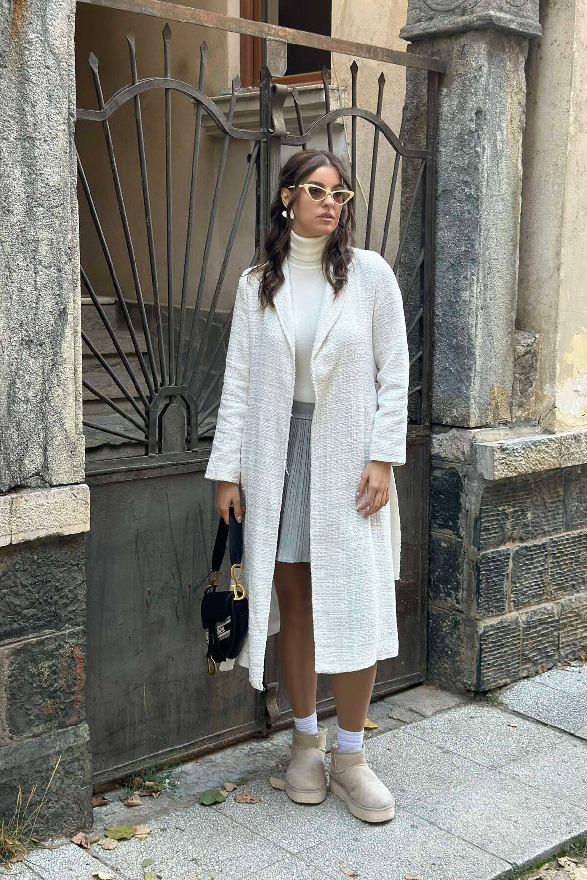 LONG ONE COLOR BELT WOMEN JACKET WHITEE BARDHE JACKETS KLAUDIO FASHION