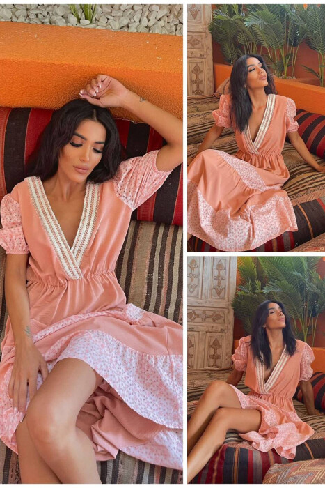 LONG ONE COLOR DRESS POWDER/PUDER - KLAUDIO FASHION