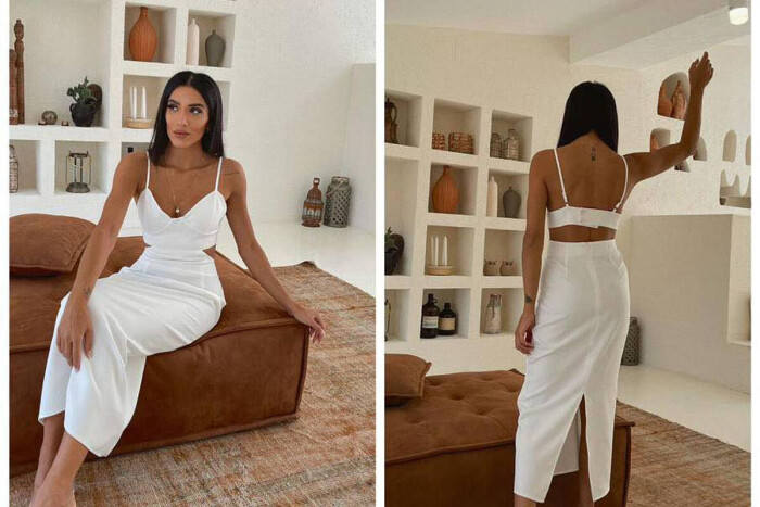 LONG ONE COLOR DRESS WHITE-E BARDHE 