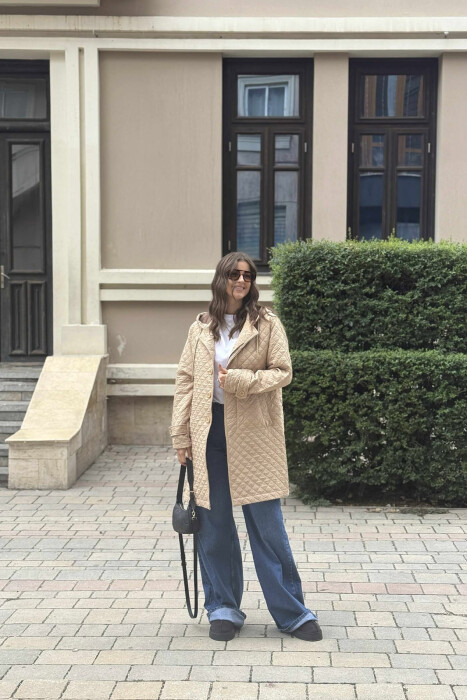 LONG ONE COLOR HOODED WOMEN JACKET BEIGE/BEZHE 