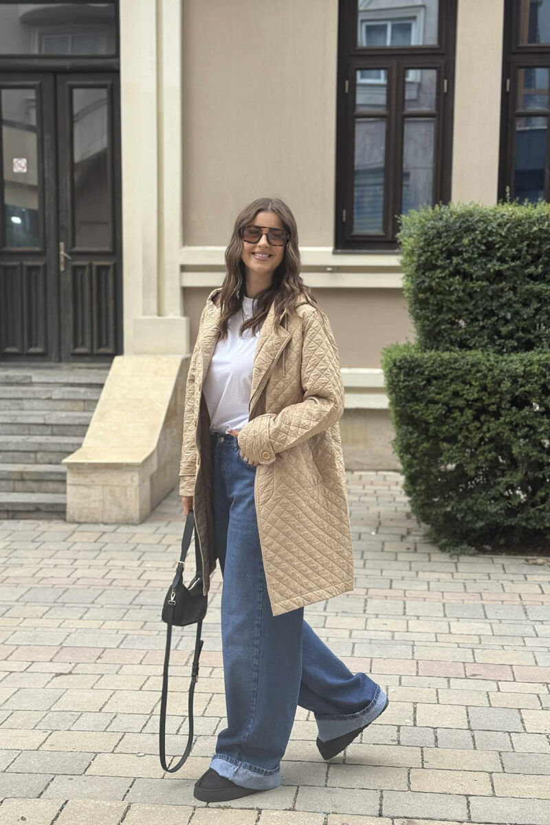 LONG ONE COLOR HOODED WOMEN JACKET BEIGE/BEZHE - 2