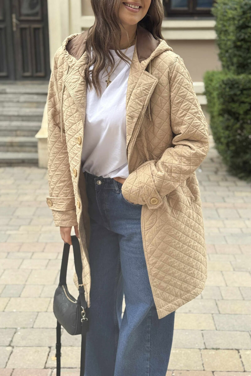 LONG ONE COLOR HOODED WOMEN JACKET BEIGE/BEZHE - 4