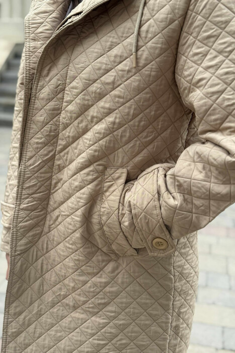 LONG ONE COLOR HOODED WOMEN JACKET BEIGE/BEZHE - 5