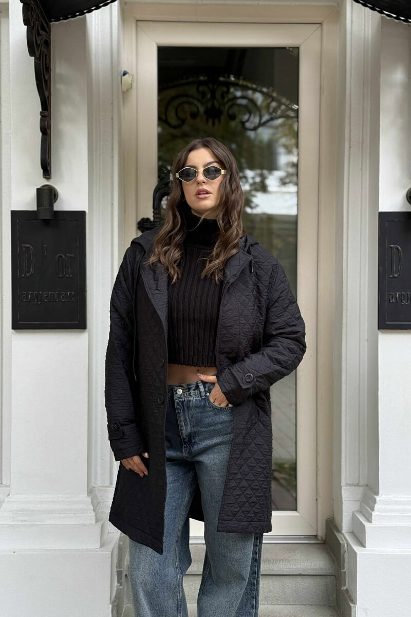 LONG ONE COLOR HOODED WOMEN JACKET BLACK/ E ZEZE - 2