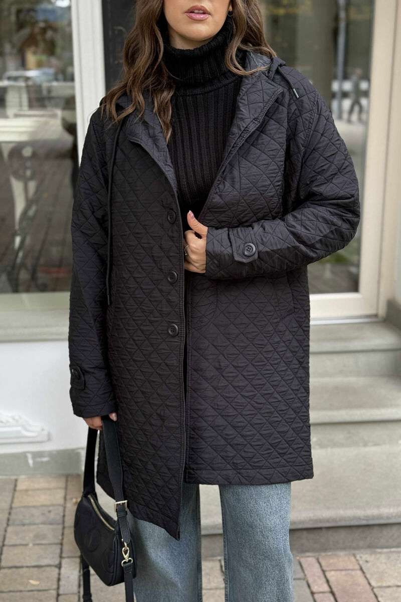 LONG ONE COLOR HOODED WOMEN JACKET BLACK/ E ZEZE - 3