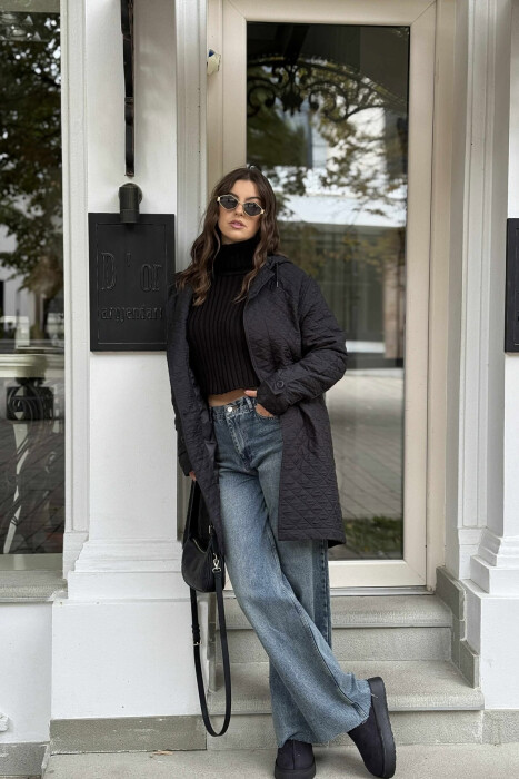 LONG ONE COLOR HOODED WOMEN JACKET BLACK/ E ZEZE - 4