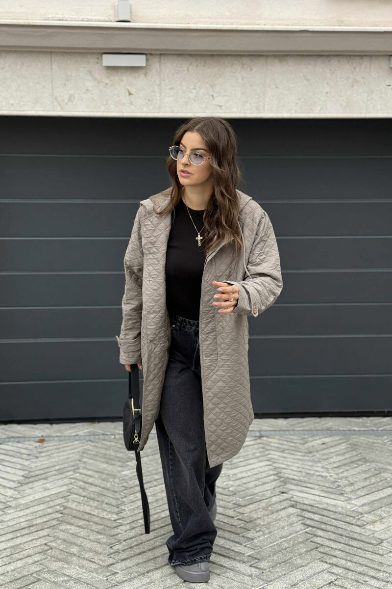 LONG ONE COLOR HOODED WOMEN JACKET GREY/GRI - 1