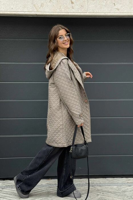 LONG ONE COLOR HOODED WOMEN JACKET GREY/GRI - 2