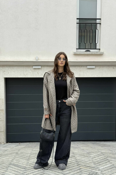 LONG ONE COLOR HOODED WOMEN JACKET GREY/GRI - 3