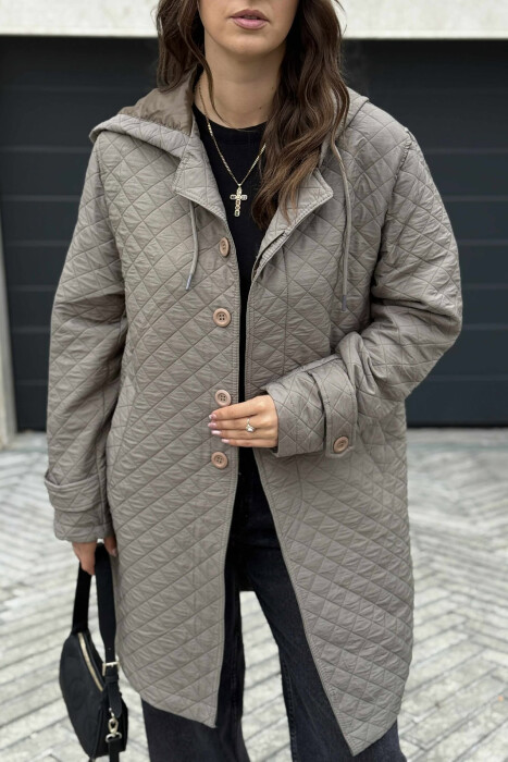 LONG ONE COLOR HOODED WOMEN JACKET GREY/GRI - 4
