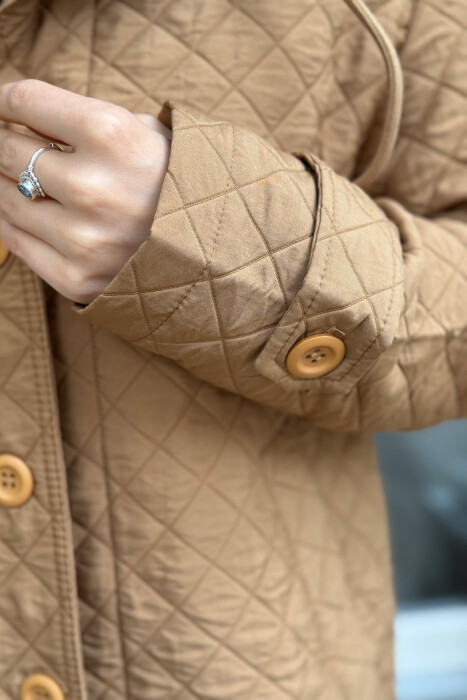 LONG ONE COLOR HOODED WOMEN JACKET LIGHT BROWN/KAZB - 5