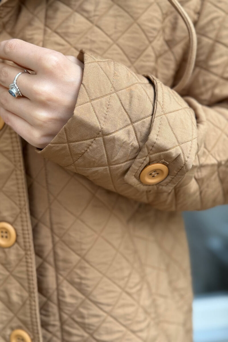 LONG ONE COLOR HOODED WOMEN JACKET LIGHT BROWN/KAZB - 5