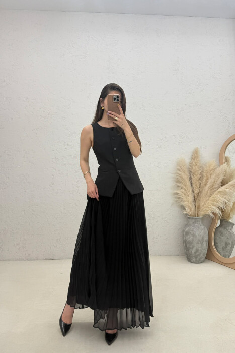 LONG ONE COLOR SLEEVELESS WOMEN DRESS BLACK/ E ZEZE - 1