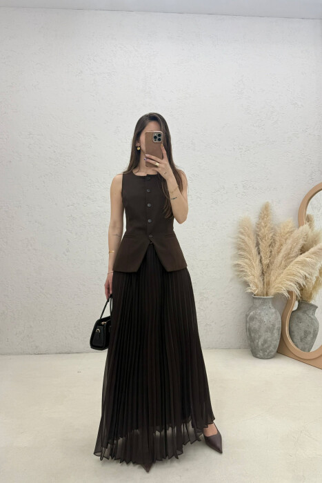 FUSTAN I GJATE NJE NGJYRESH PA MENGE PER FEMRA NE NGJYRE KAFE - KLAUDIO FASHION