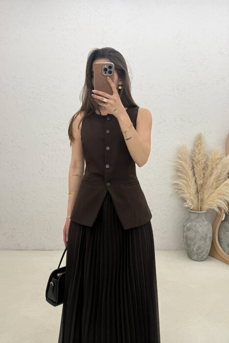 LONG ONE COLOR SLEEVELESS WOMEN DRESS BROWN/KAFE - 2