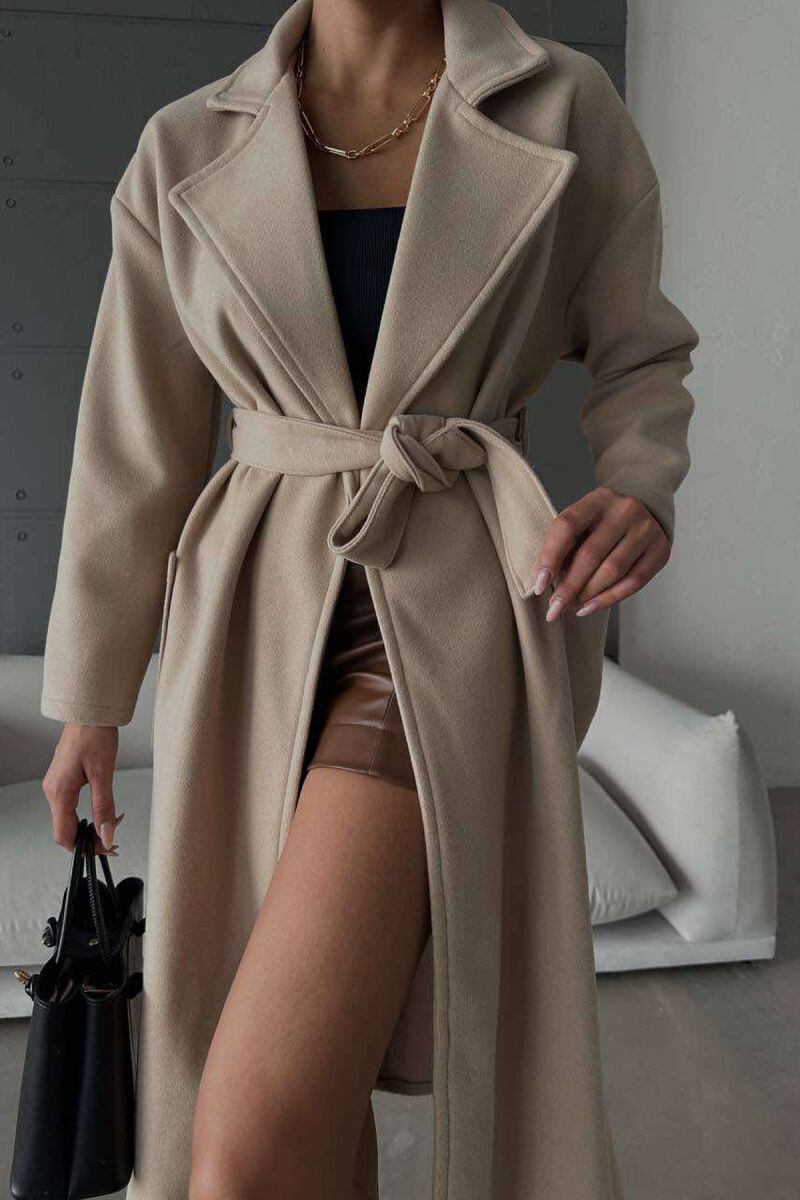 LONG ONE COLOR WOMEN COAT BEIGE/BEZHE - 3