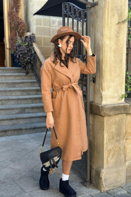 LONG ONE COLOR WOMEN COAT BROWN/KAFE 