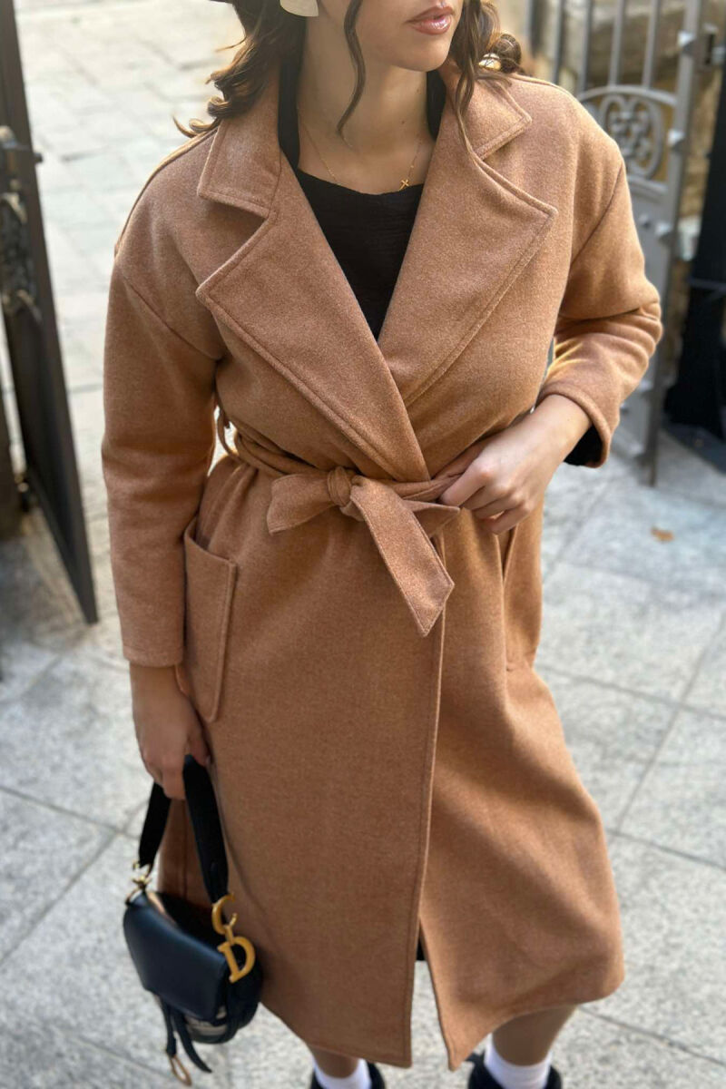 LONG ONE COLOR WOMEN COAT BROWN/KAFE - 2