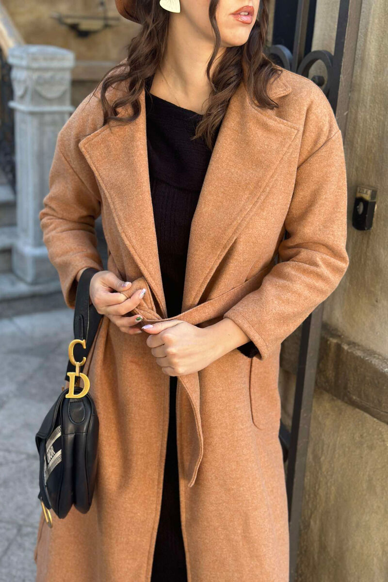 LONG ONE COLOR WOMEN COAT BROWN/KAFE - 5