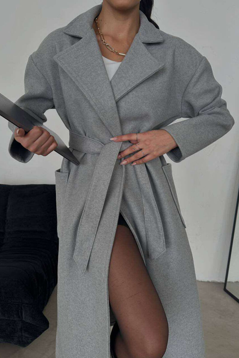 LONG ONE COLOR WOMEN COAT DARK GREY/GEE - 3