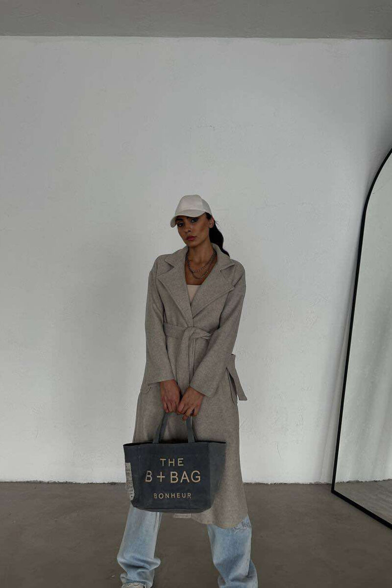 LONG ONE COLOR WOMEN COAT LIGHT GREY/GZ - 1