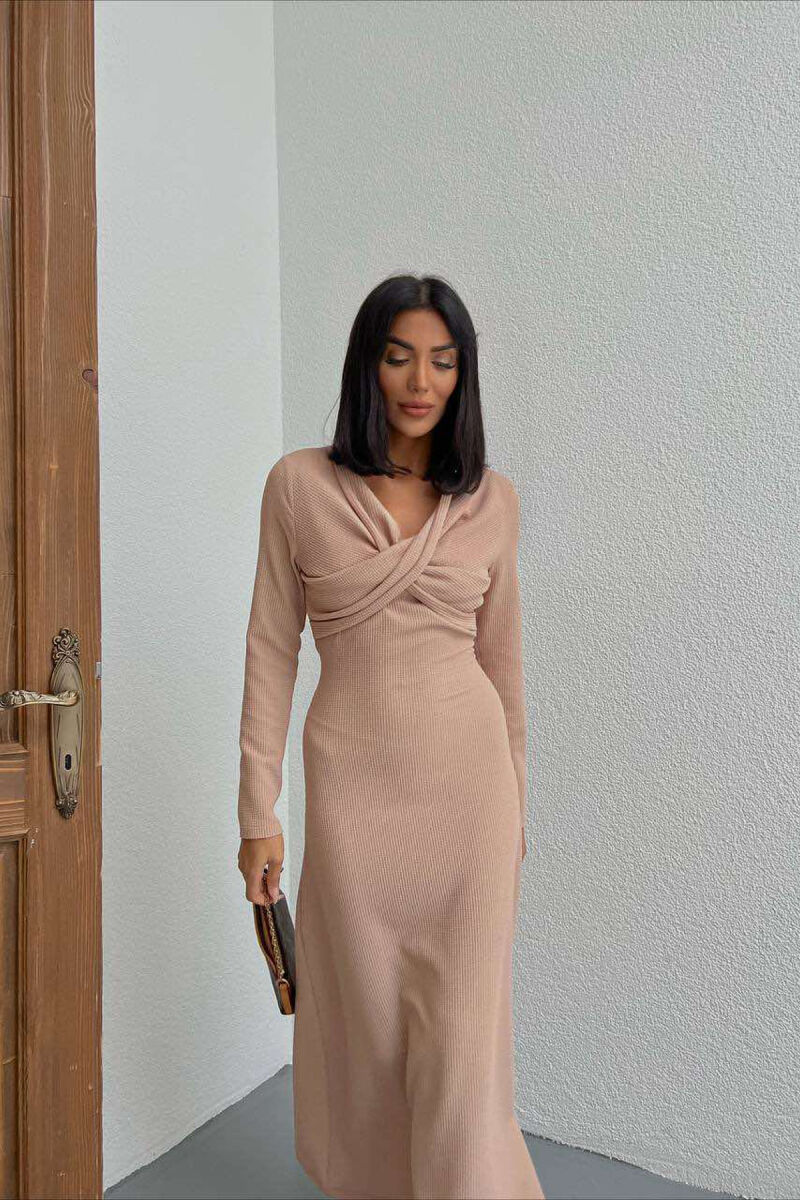 LONG ONE COLOR WOMEN DRESS BEIGE/BEZHE - 2