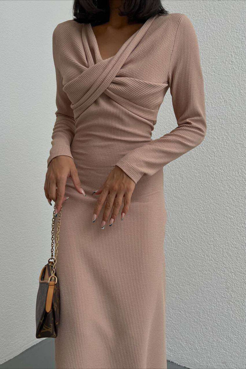 LONG ONE COLOR WOMEN DRESS BEIGE/BEZHE - 3