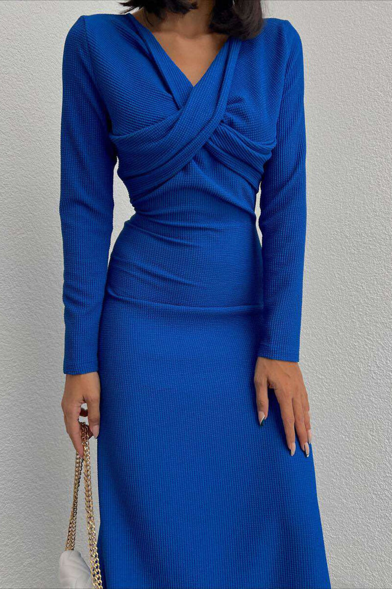 LONG ONE COLOR WOMEN DRESS BLUE/BLU - 2