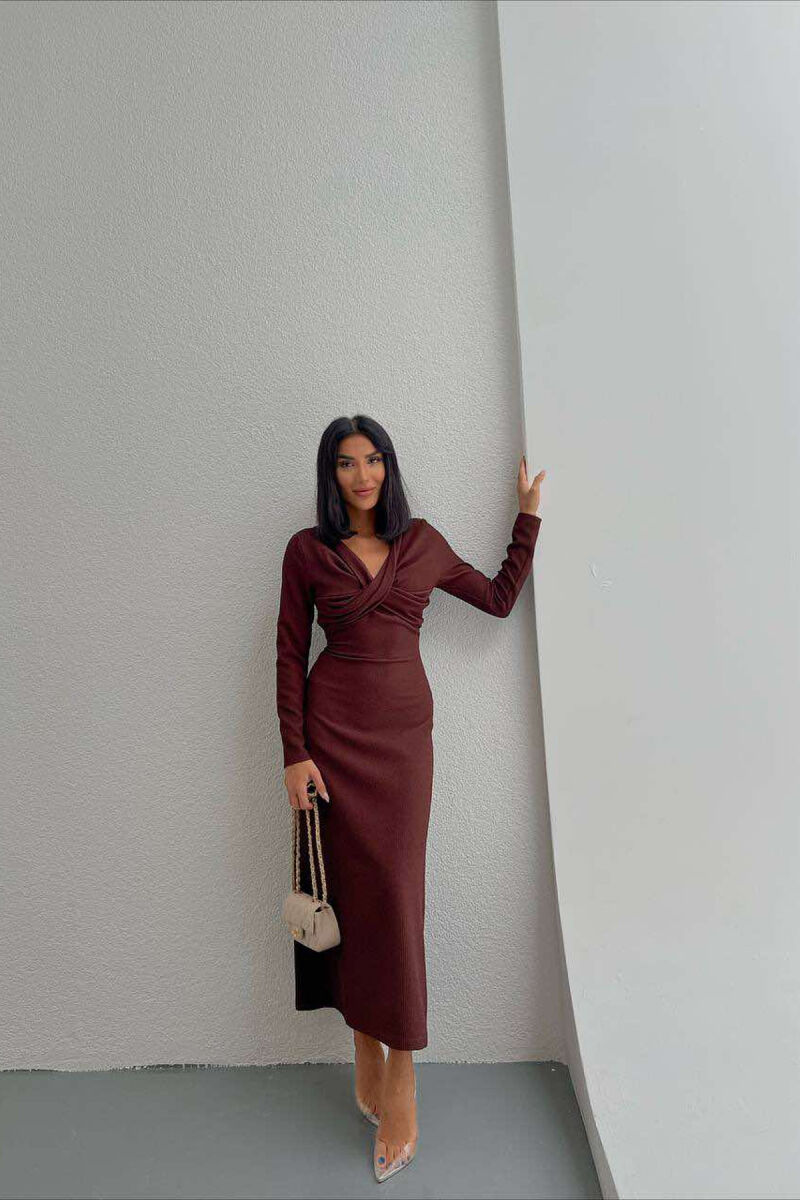 LONG ONE COLOR WOMEN DRESS BROWN/KAFE - 1