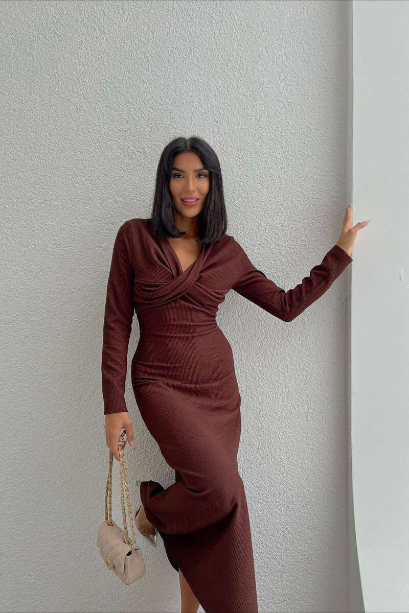 LONG ONE COLOR WOMEN DRESS BROWN/KAFE - 2