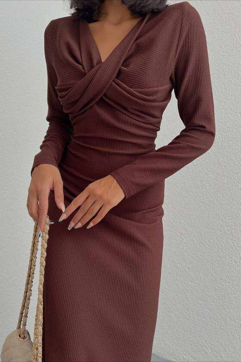 LONG ONE COLOR WOMEN DRESS BROWN/KAFE - 3