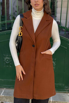 LONG ONE COLOR WOMEN VEST BROWN/KAFE 