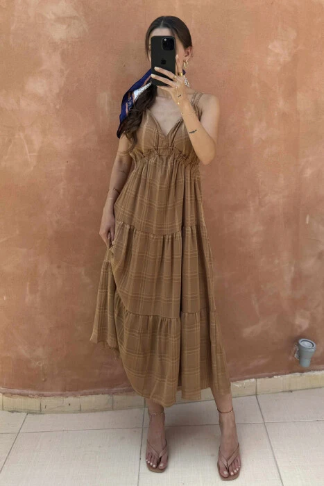 LONG OPEN BACK WOMAN DRESS BROWN/KAFE 