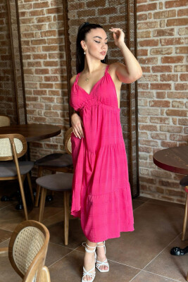 LONG OPEN BACK WOMAN DRESS FUCHSIA/CIKLAMI 