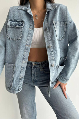 LONG POCKET WOMAN DENIM JACKET LIGHTBLUE/BZ 