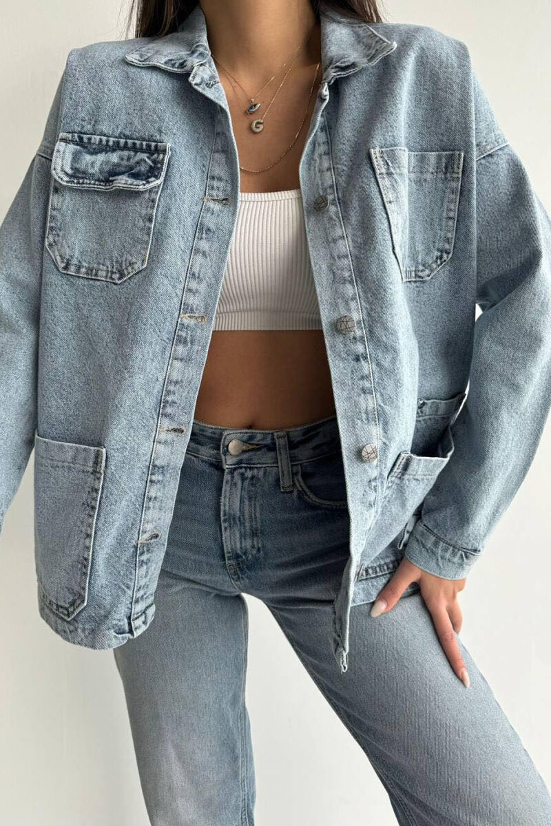 LONG POCKET WOMAN DENIM JACKET LIGHTBLUE/BZ - 1