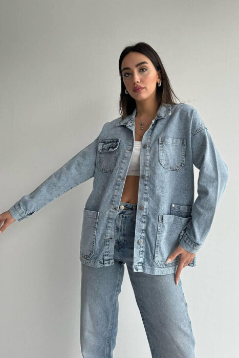 LONG POCKET WOMAN DENIM JACKET LIGHTBLUE/BZ - 6