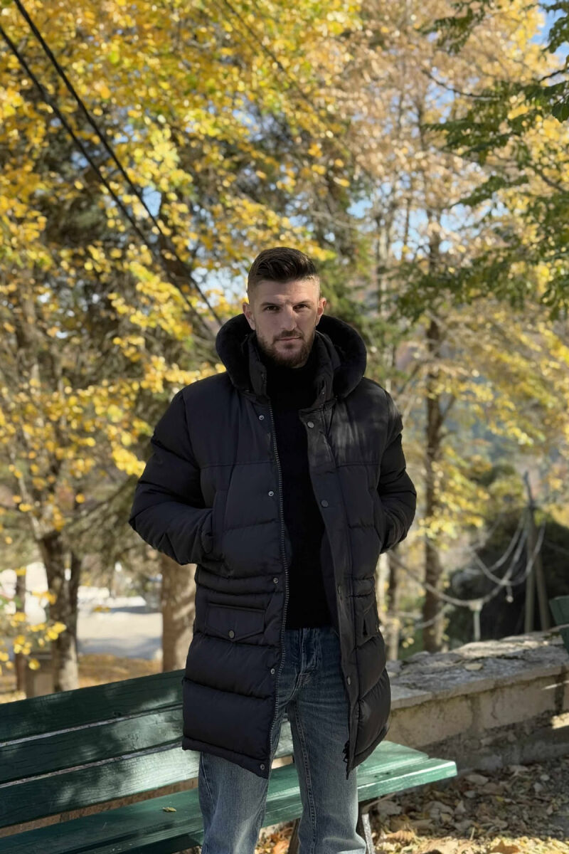 LONG PUFFER FUR HOOD DETAIL MEN JACKET WITH POCKETS BLACK/ E ZEZE - 2