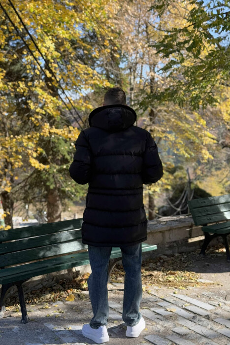 LONG PUFFER FUR HOOD DETAIL MEN JACKET WITH POCKETS BLACK/ E ZEZE - 3