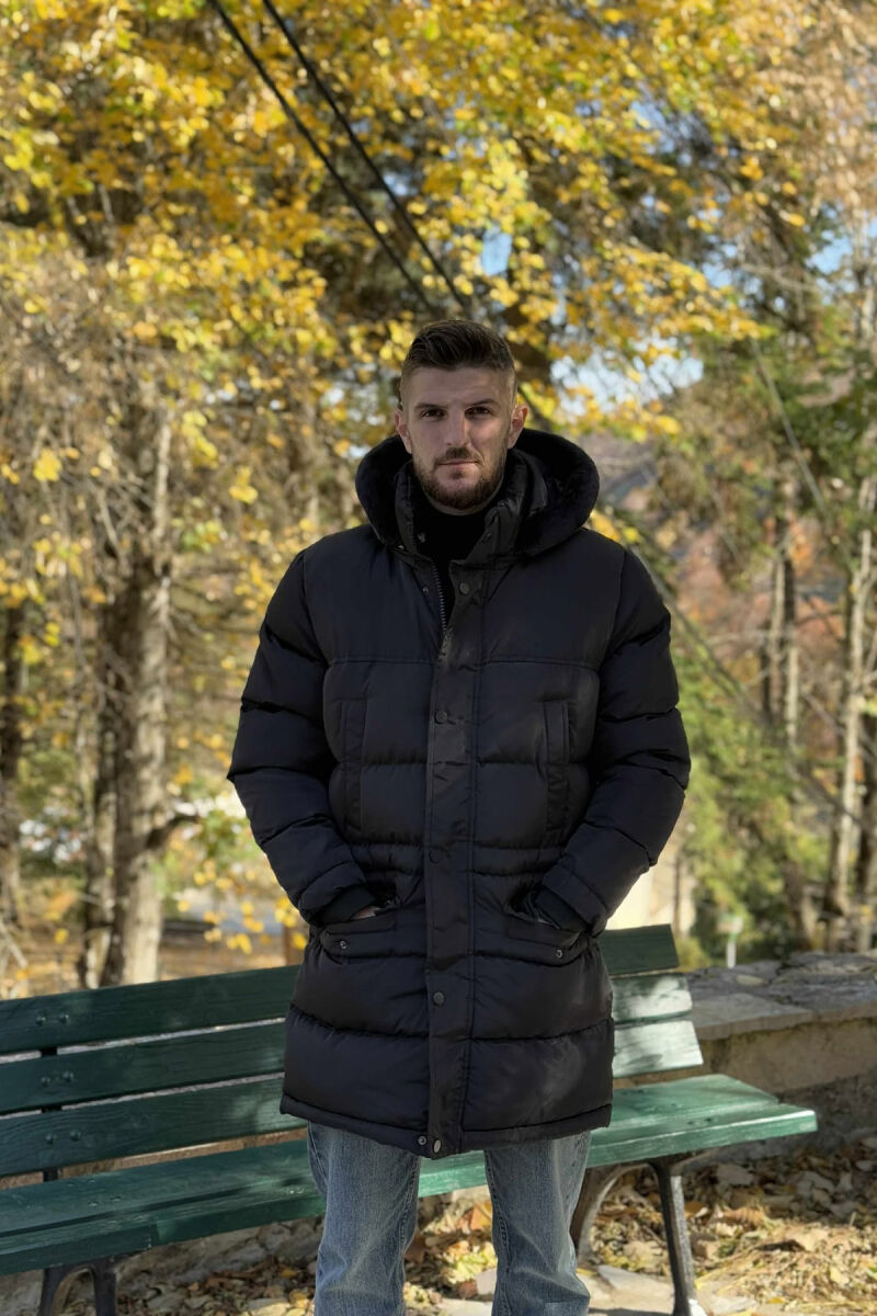 LONG PUFFER FUR HOOD DETAIL MEN JACKET WITH POCKETS BLACK/ E ZEZE - 4