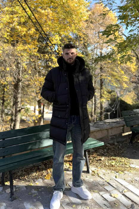 LONG PUFFER FUR HOOD DETAIL MEN JACKET WITH POCKETS BLACK/ E ZEZE - KLAUDIO FASHION