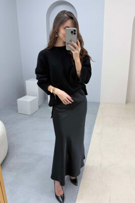 LONG SATIN WOMEN SKIRT BLACK/ E ZEZE 