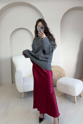 LONG SATIN WOMEN SKIRT BURGUNDY/VISHNJE 