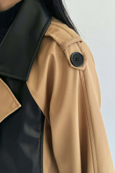 LONG SIMPLE BELT DETAIL WOMEN TRENCH COAT BLACK-BEIGE/ZEBE - 6