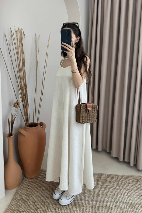 LONG SIMPLE WOMEN DRESS CREAM/KREM - 2
