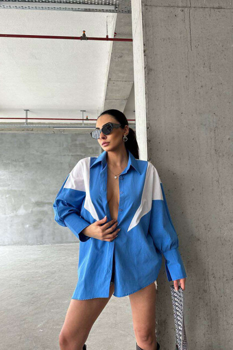 LONG SLEEEVE SIMPLE WOMEN SHIRT BLUE/BLU 